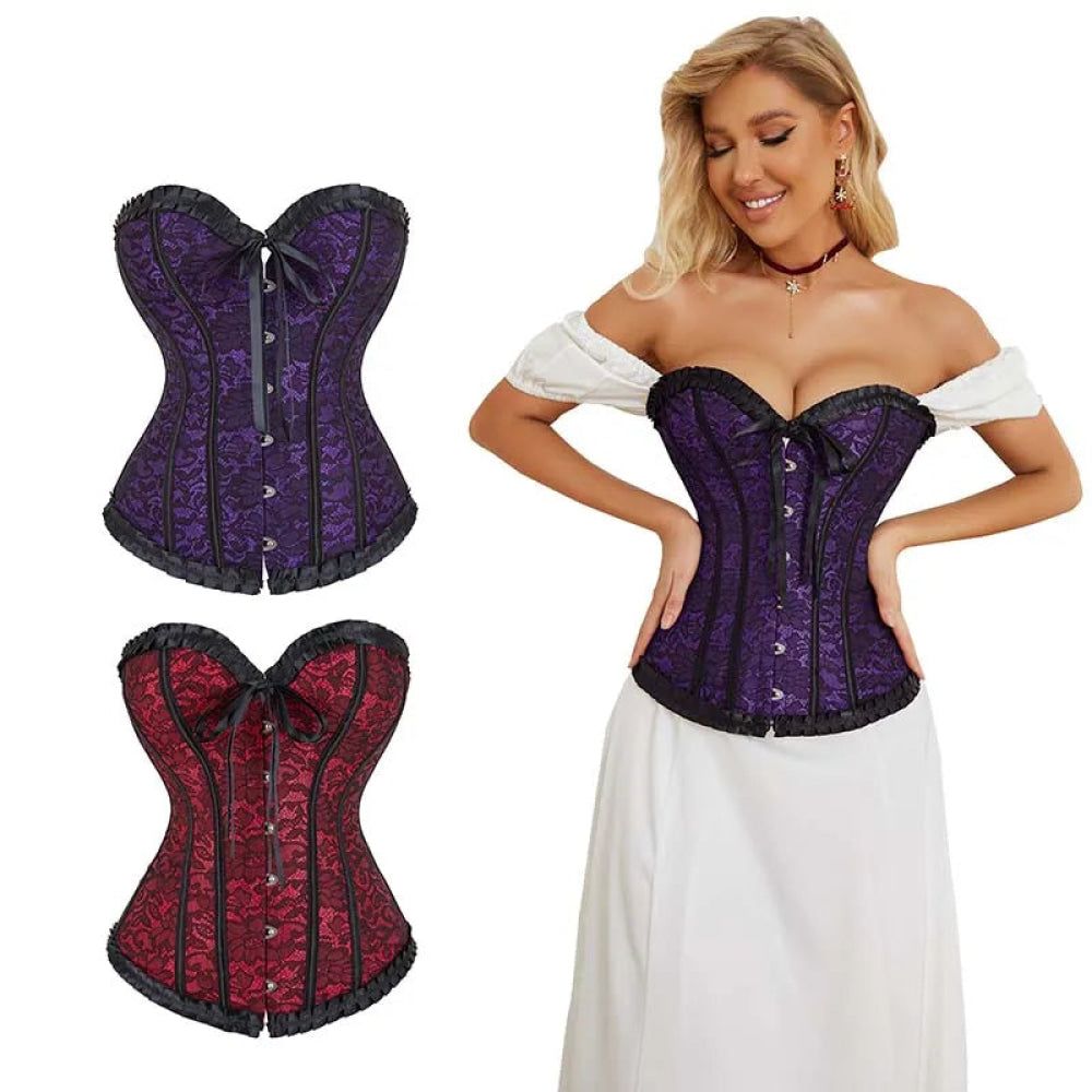 House Of Dasein Floral Lace Up Overbust Corset For Mature Women - Red 4Xl - Red - 6Xl