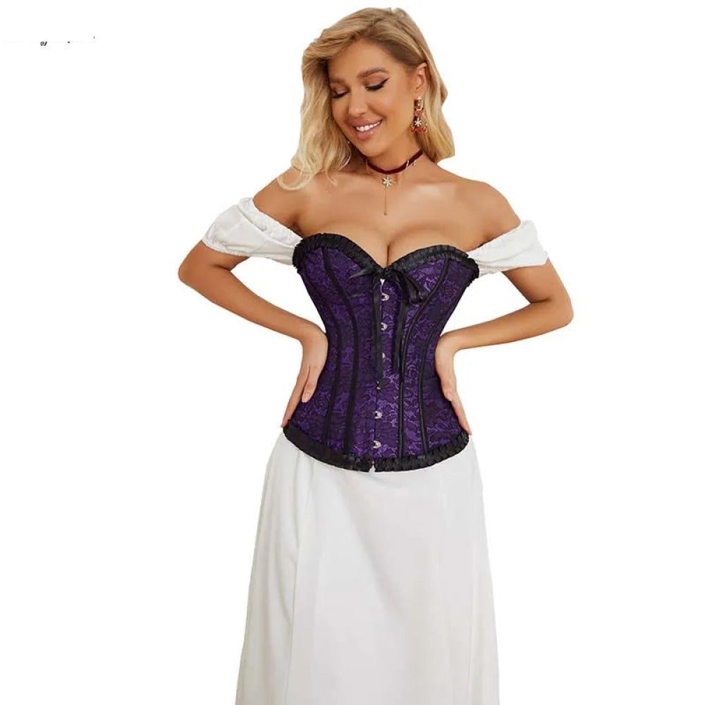 House Of Dasein Floral Lace Up Overbust Corset For Mature Women - Red 4Xl - Purple - S