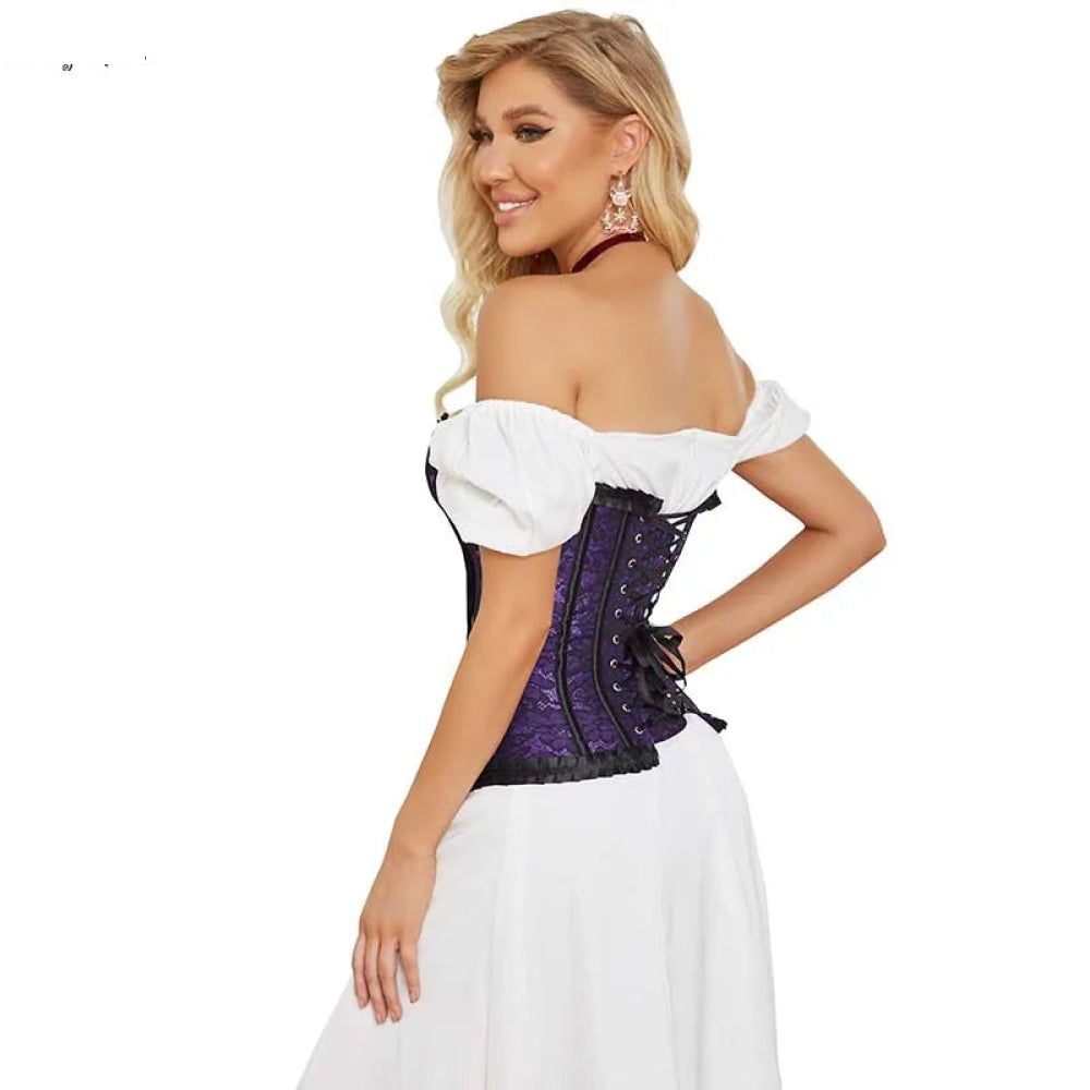 House Of Dasein Floral Lace Up Overbust Corset For Mature Women - Red 4Xl - Purple - M