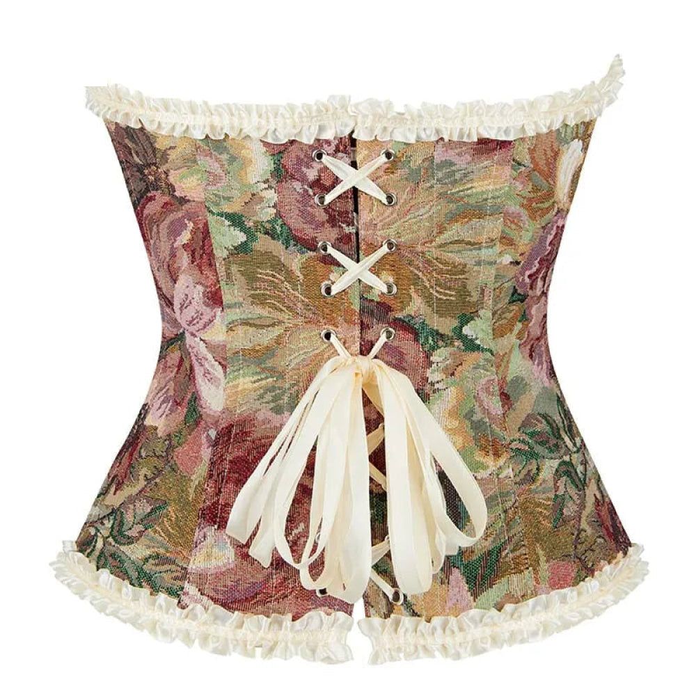 House Of Dasein Floral Lace Trim Overbust Corset Women 1920S Retro Bustier With Boning And Front Busk Closure 525 Small - M