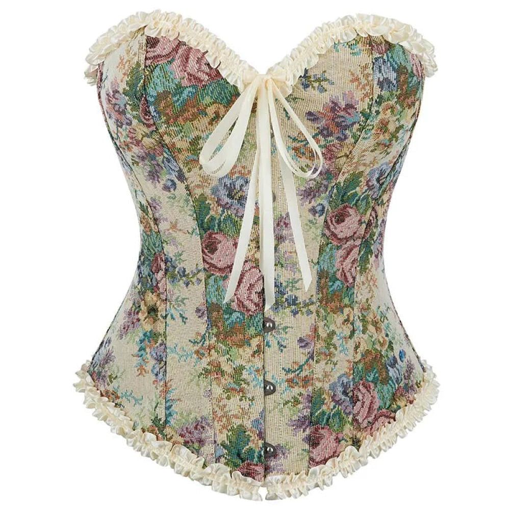 House Of Dasein Floral Lace Trim Overbust Corset Women 1920S Retro Bustier With Boning And Front Busk Closure 525 Small - Xxl