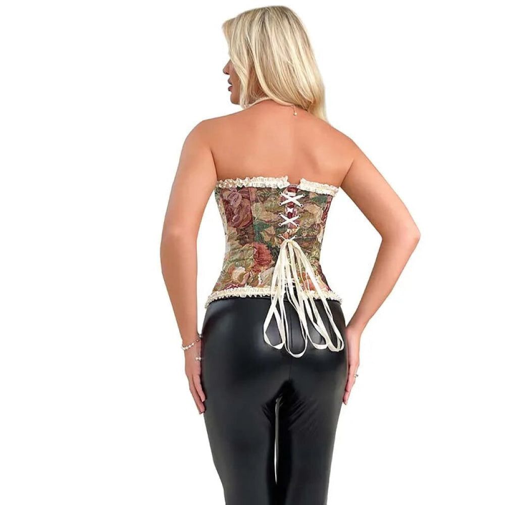 House Of Dasein Floral Lace Trim Overbust Corset Women 1920S Retro Bustier With Boning And Front Busk Closure 525 Small - Xl