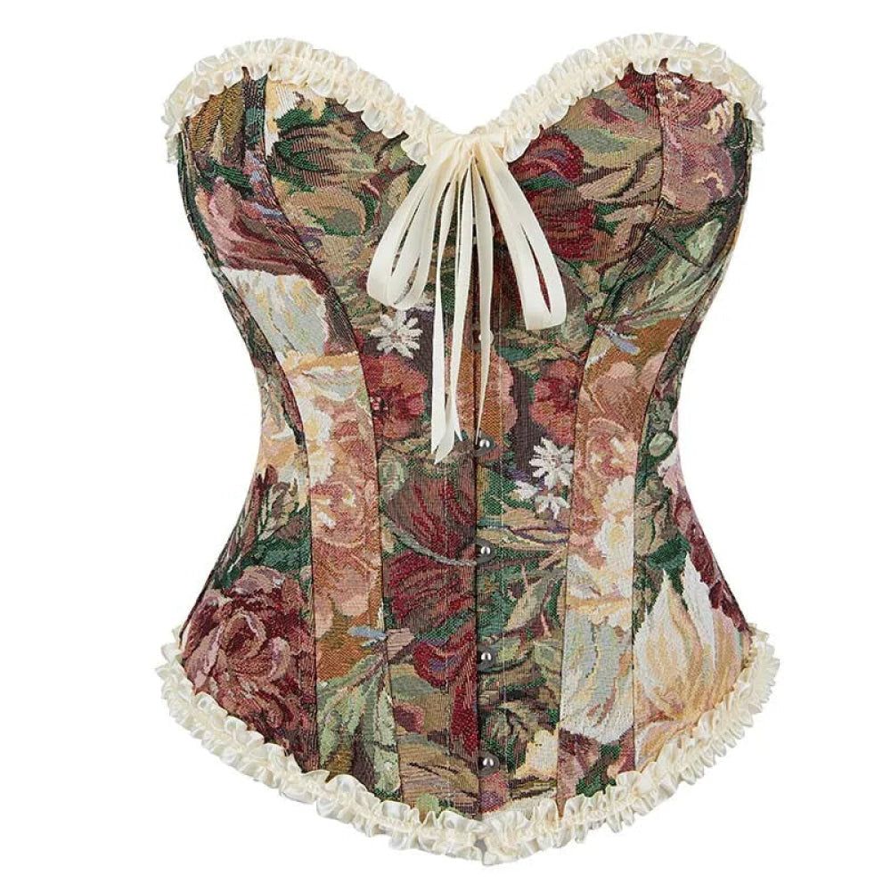 House Of Dasein Floral Lace Trim Overbust Corset Women 1920S Retro Bustier With Boning And Front Busk Closure 525 Small - Xl