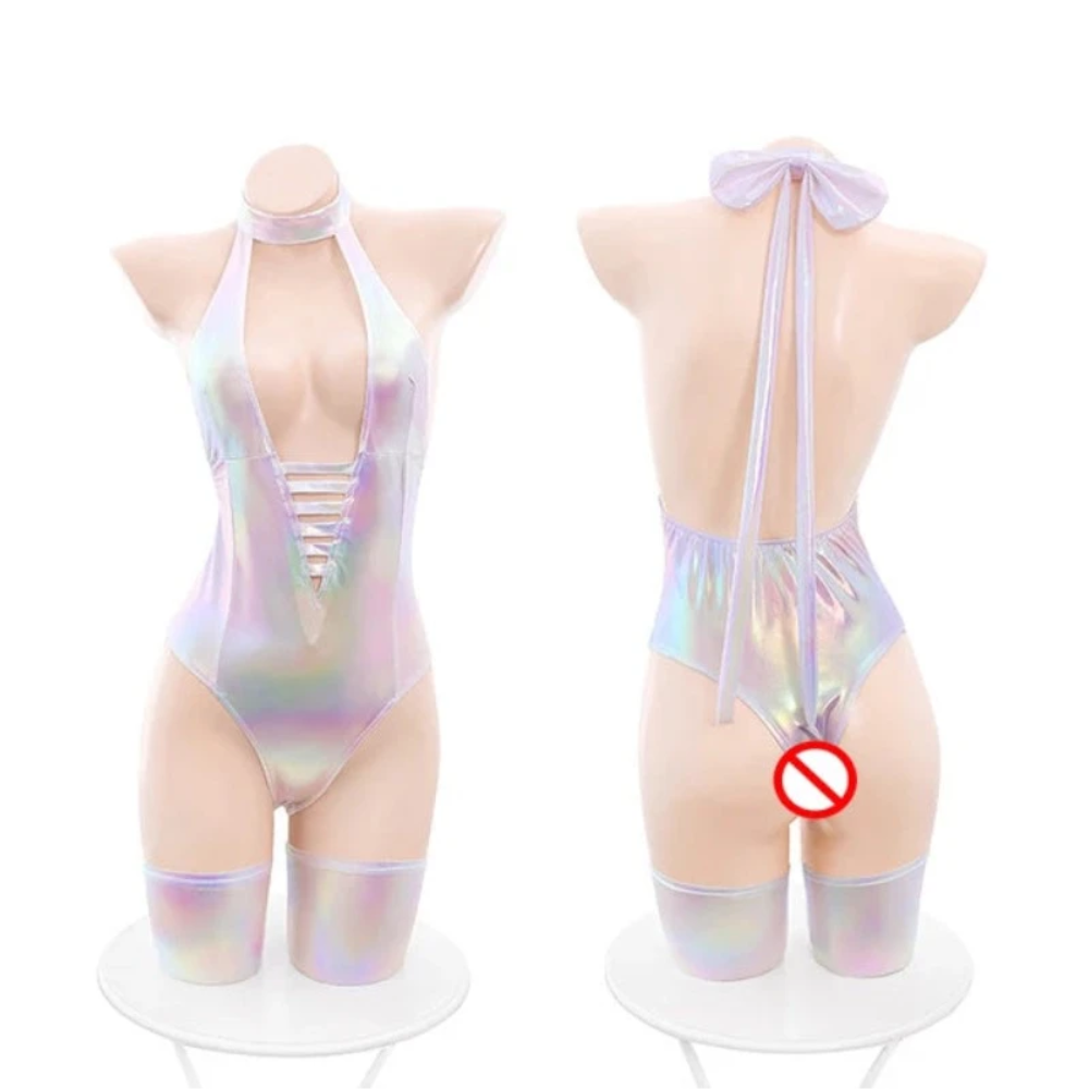 House Of Dasein Laser Silver Open Crotch Bodysuit Women Lingerie Anime Ayanami Rei Costume