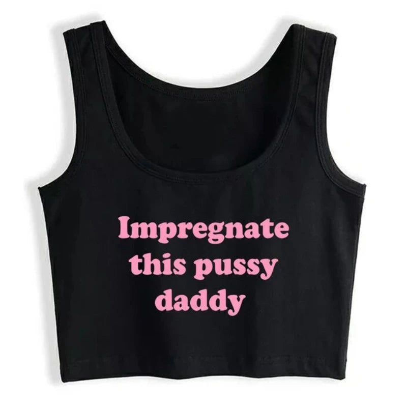 House Of Dasein Impregnate This Pussy Daddy Design Sugar Baby Slim Crop Top Erotic Clothing - Black - S