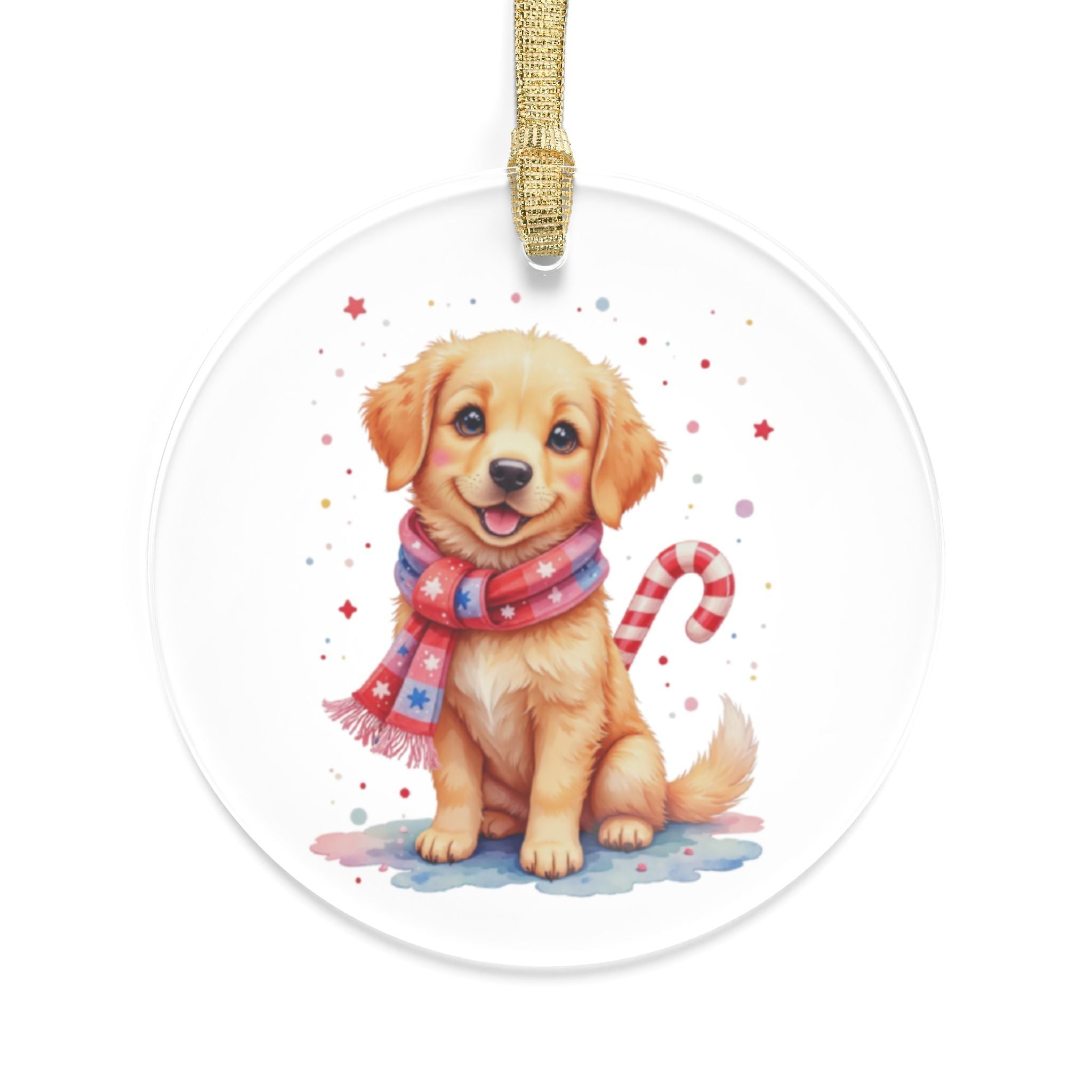 Story Nest Books Golden Retriever Puppy With Candy Cane Acrylic Ornament Christmas Dog Lover Gift Stocking Stuffer