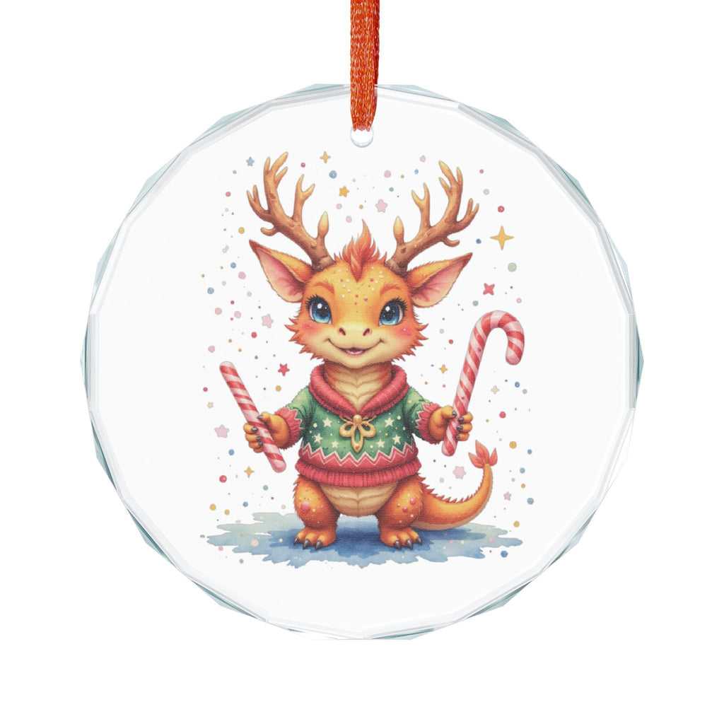 Story Nest Books Cute Reindeer Dragon Holding Candy Canes Crystal Glass Ornament Christmas Tree Decoration Kawaii Holiday