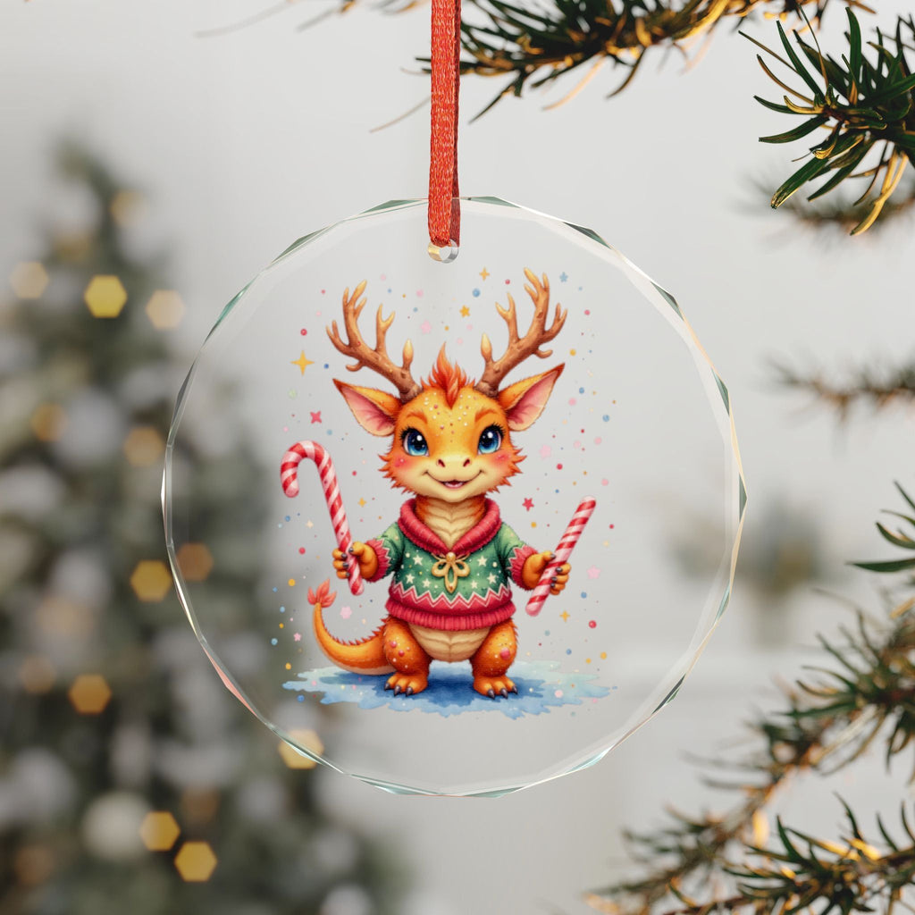 Story Nest Books Cute Reindeer Dragon Holding Candy Canes Crystal Glass Ornament Christmas Tree Decoration Kawaii Holiday