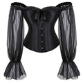 House Of Dasein Ruffled Gothic Corselet Top With Puff Sleeves And Lace-Up Boning Transparent Satin Overbust Corset For Women 4Xl - Xxl