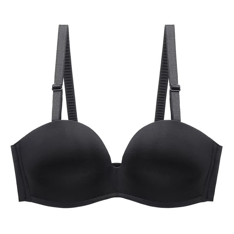 House Of Dasein Summer Smooth Anti-Slip Seamless Gathered Sexy Comfortable Daily Plus Size Single Bra - Black - 70B