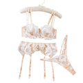 Sexy Floral Embroidered Bra Set - Hollow Out Transparent Lingerie For Women - White - S