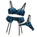 Sexy Floral Embroidered Bra Set - Hollow Out Transparent Lingerie For Women - Blue - Xl