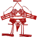 House Of Dasein Sexy Cross-Strap Embroidered Sheer Mesh Splicing Lingerie Set For Women - Red - Xl