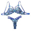 House Of Dasein Thin Embroidered Sexy Hollow Out Lingerie Two-Piece Set For Women - Blue - S