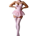 House Of Dasein Retro Pure Temptation Sexy Deep V Neck Lace Trim One Piece Dress Lingerie - Pink - L
