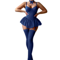 House Of Dasein Retro Pure Temptation Sexy Deep V Neck Lace Trim One Piece Dress Lingerie - Royal Blue - Xl