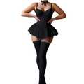 House Of Dasein Retro Pure Temptation Sexy Deep V Neck Lace Trim One Piece Dress Lingerie - Black - L