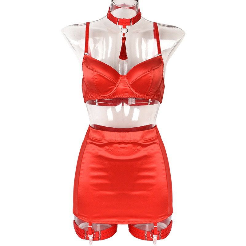 House Of Dasein Christmas Day Uniform Neck Hanging Tassel Split Style Lingerie - Red (Without Gloves) - S