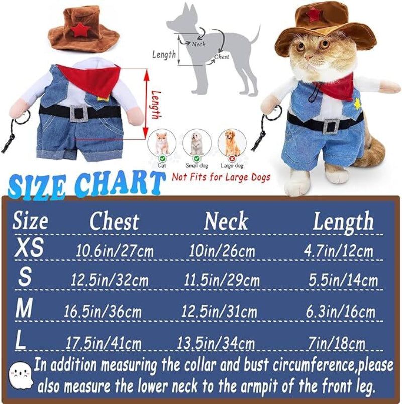 Small Dog Cowboy Costume With Hat Large Size Western Pet Outfit (2Pcs)