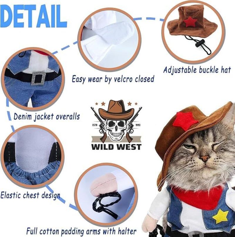 Small Dog Cowboy Costume With Hat Large Size Western Pet Outfit (2Pcs)