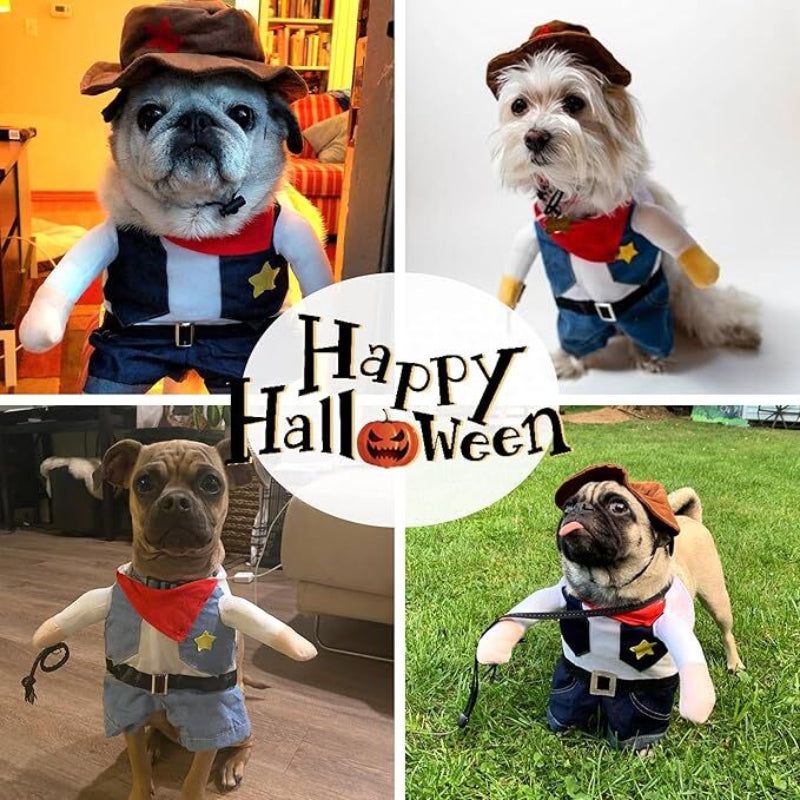 Small Dog Cowboy Costume With Hat Large Size Western Pet Outfit (2Pcs)