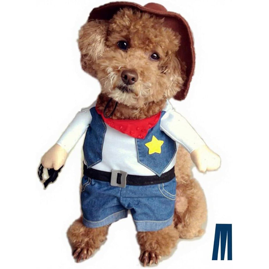 Small Dog Cowboy Costume With Hat Medium Size Western Pet Outfit (2Pcs)