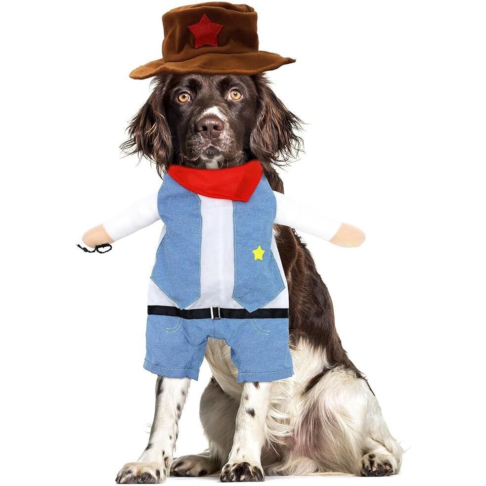 Small Dog Cowboy Costume With Hat Medium Size Western Pet Outfit (2Pcs)