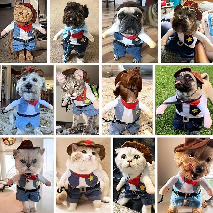 Small Dog Cowboy Costume With Hat Medium Size Western Pet Outfit (2Pcs)