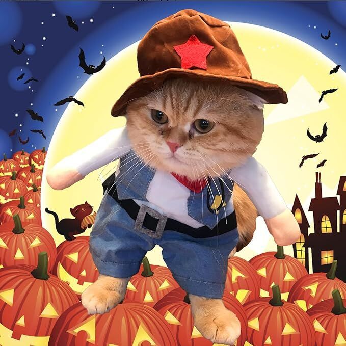 Small Dog Cowboy Costume With Hat Medium Size Western Pet Outfit (2Pcs)