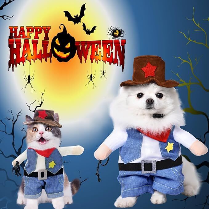 Small Dog Cowboy Costume With Hat Size Western Pet Outfit (2Pcs)