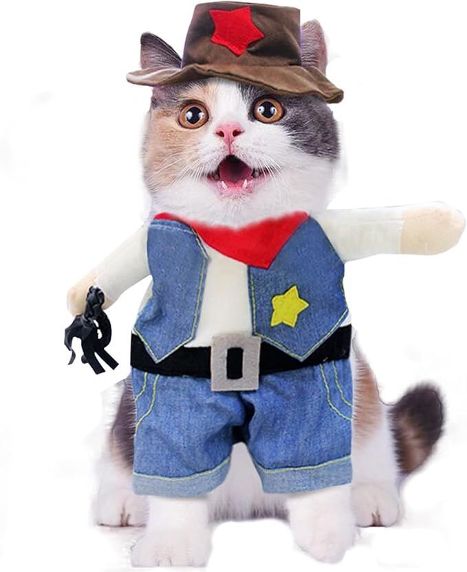 Small Dog Cowboy Costume With Hat Size Western Pet Outfit (2Pcs)