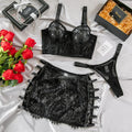 House Of Dasein High Elastic Lace Underwear Seductive 3D Tailored Slim Elegant Fashion Essential Lingerie Set - Black - Xl