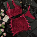 House Of Dasein High Elastic Lace Underwear Seductive 3D Tailored Slim Elegant Fashion Essential Lingerie Set - Wine Red - S