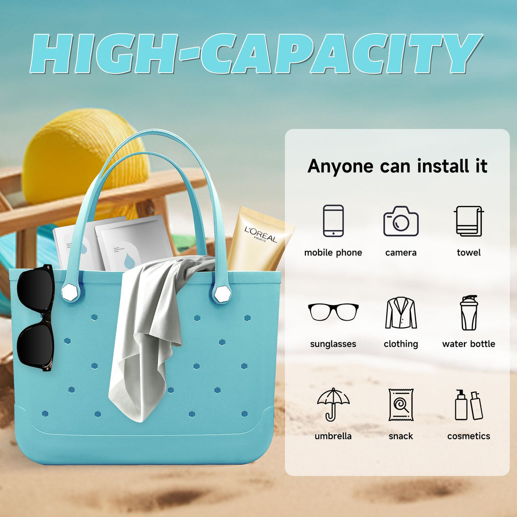 Waterproof Hexagon Mesh Beach Bag - Large Capacity Travel Storage Tote for Swimwear Towel Sunglasses - Lake Blue Large 48x34x24cm