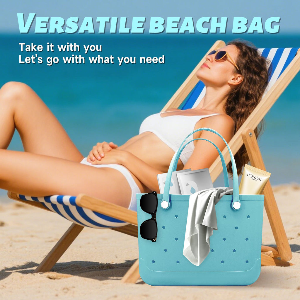 Waterproof Hexagon Mesh Beach Bag - Large Capacity Travel Storage Tote for Swimwear Towel Sunglasses - Lake Blue Large 48x34x24cm