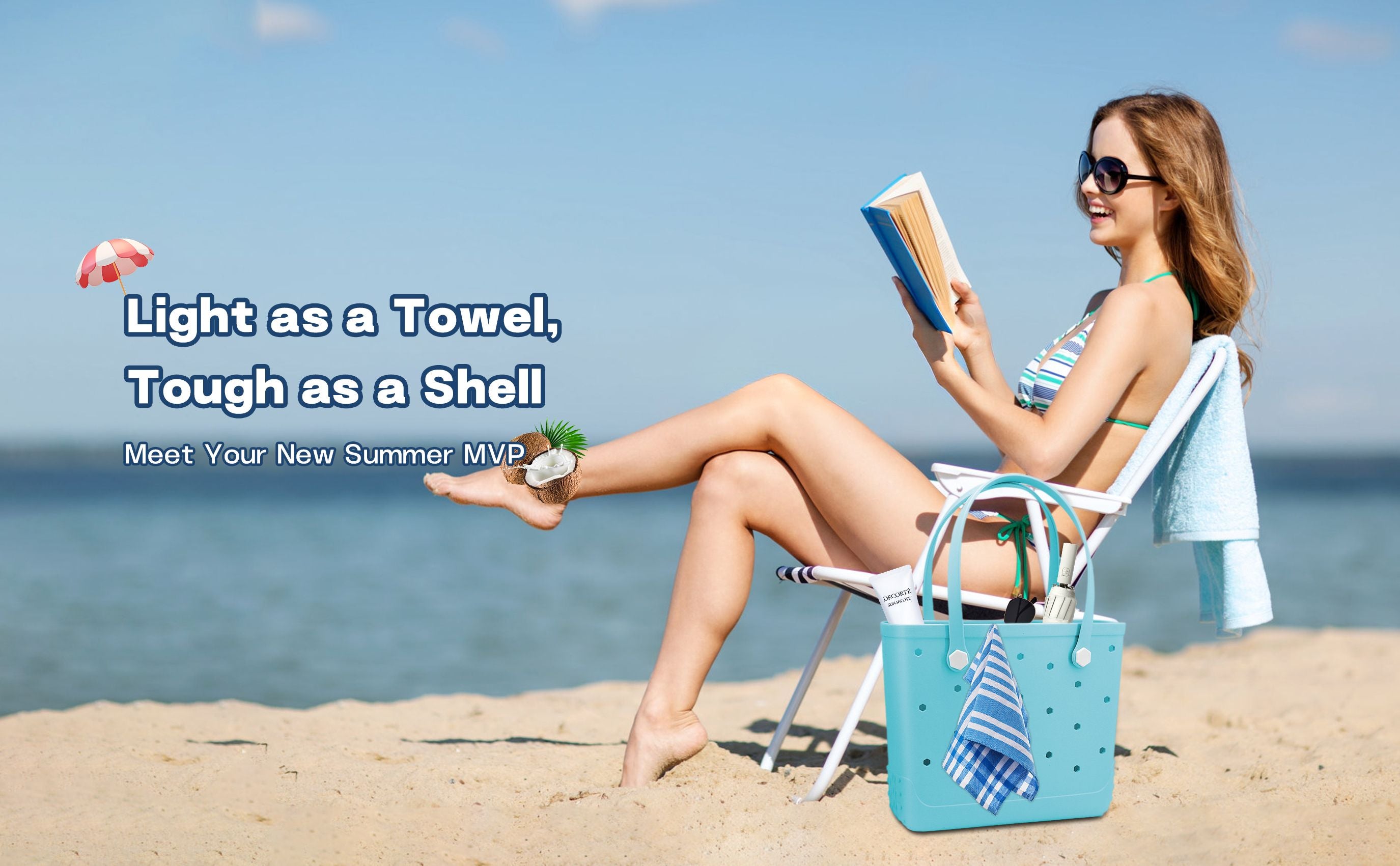 Waterproof Hexagon Mesh Beach Bag - Large Capacity Travel Storage Tote for Swimwear Towel Sunglasses - Light Blue Medium 37x32x13cm