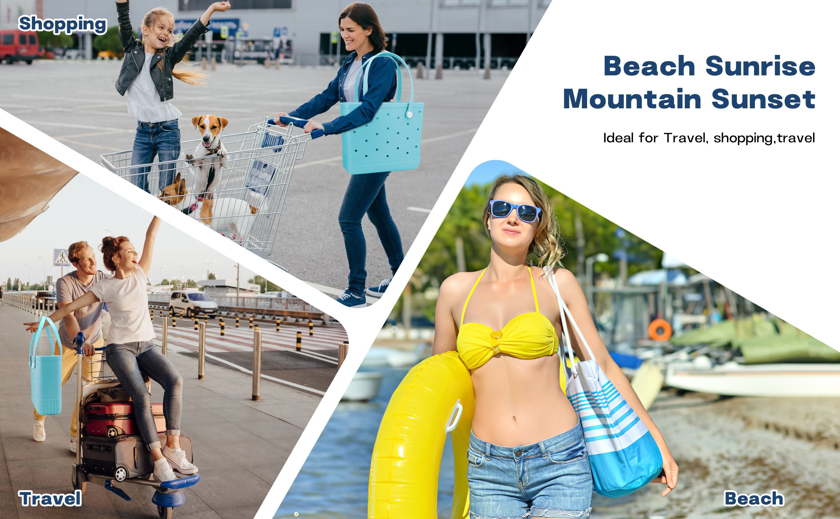 Waterproof Hexagon Mesh Beach Bag - Large Capacity Travel Storage Tote for Swimwear Towel Sunglasses - Light Blue Medium 37x32x13cm