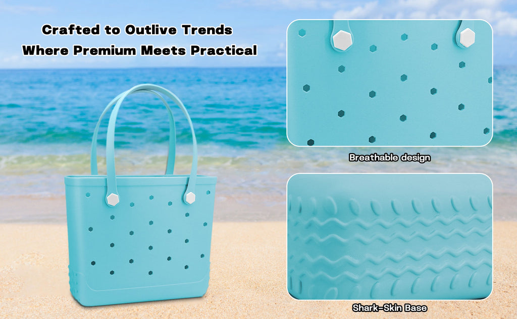 Waterproof Hexagon Mesh Beach Bag - Large Capacity Travel Storage Tote for Swimwear Towel Sunglasses - Light Blue Medium 37x32x13cm