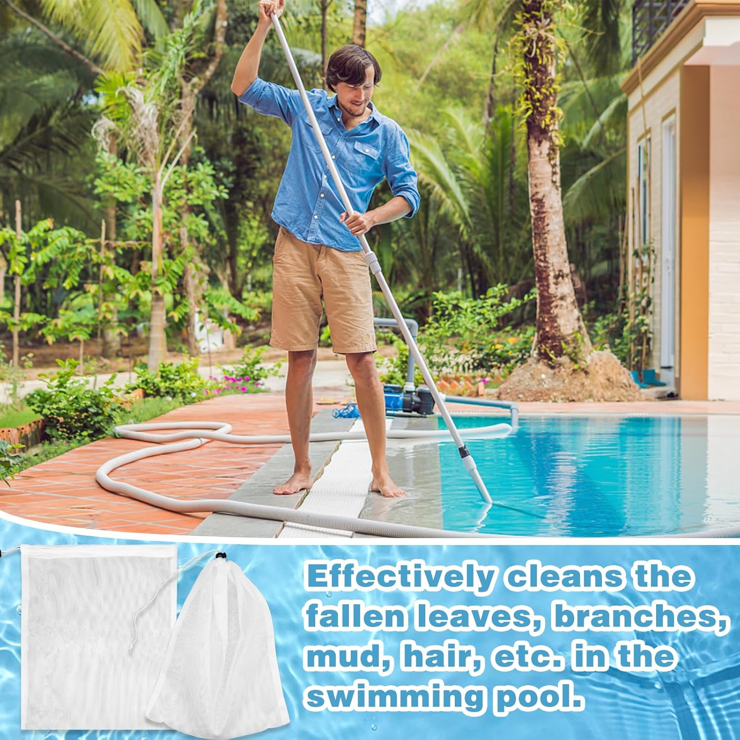 4Pcs Pool Vacuum Replacement Mesh Bag, Pool Leaf Vacuum Net Bag Fine Mesh with Locking Cord, Pool Vacuum Filter Bag, Pool Cleaner Bag Suitable for Pools Aquariums Ponds Collecting Leaves and Debris
