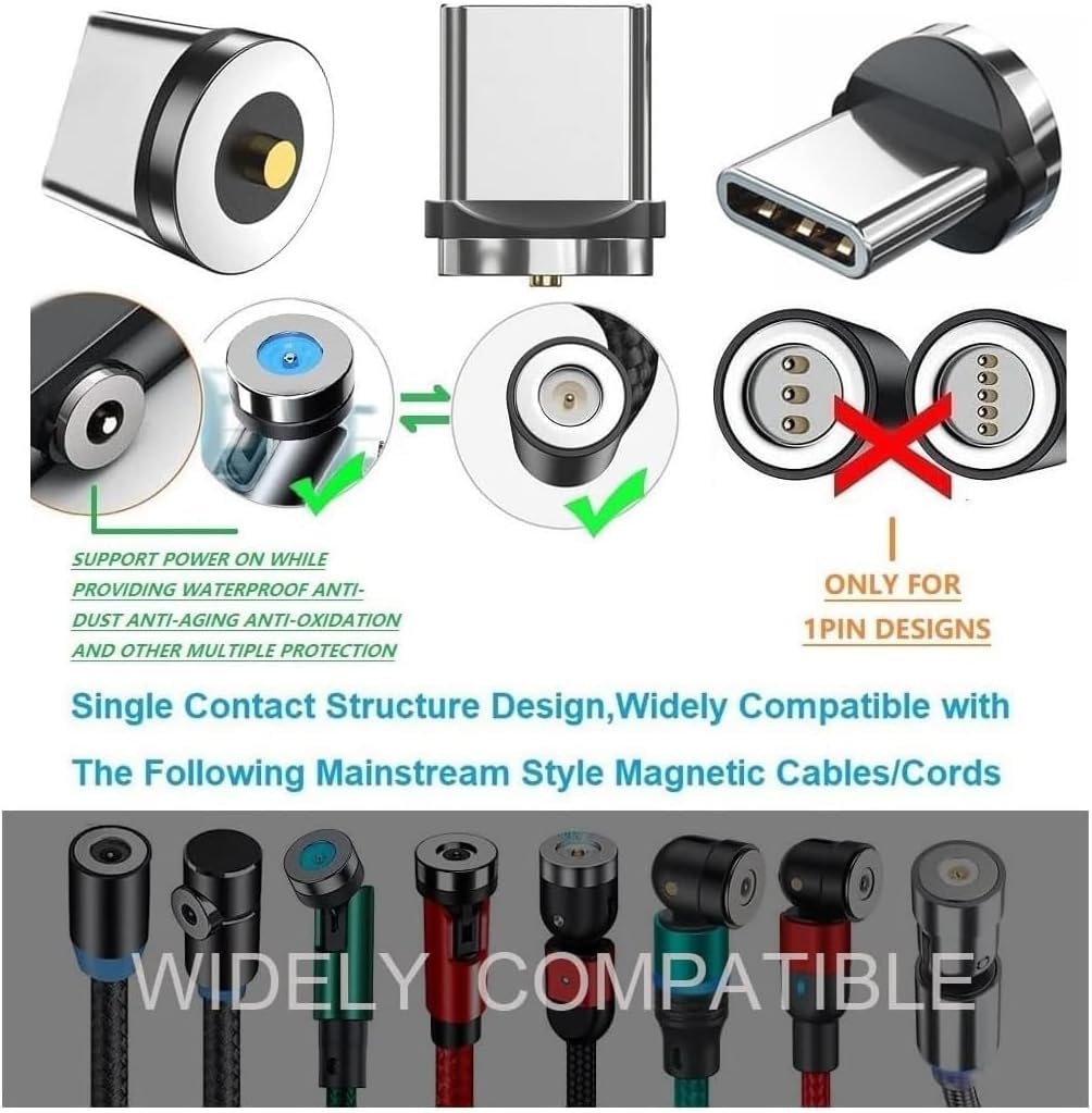 Magnetic Charging Tips USB-C 15pcs,1Pin 360° Rotate Connector Adapter for USB Type-C Ports Series,Just Plugs to Charging/Water-dustproof/antioxidant Without Cord&Non-Data