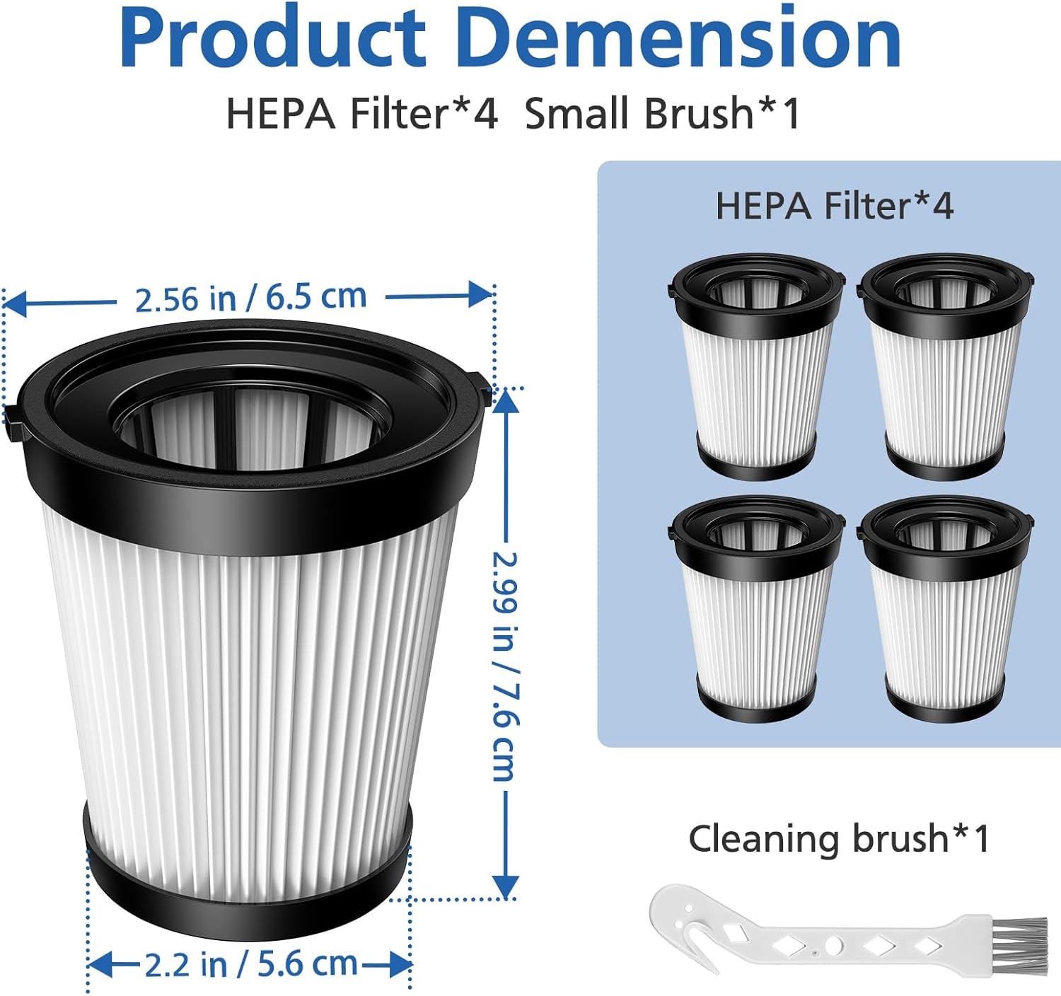 4 Pack FSV001 HEPA Filter Compatiable with Fabuletta FSV101, FSV001, VacLife VL732, Girnoor G160&G165, Afodd A300, Lubluelu 202, Oraimo OSV-102, Besswin W26 Cordless Stick Vacuum Cleaners