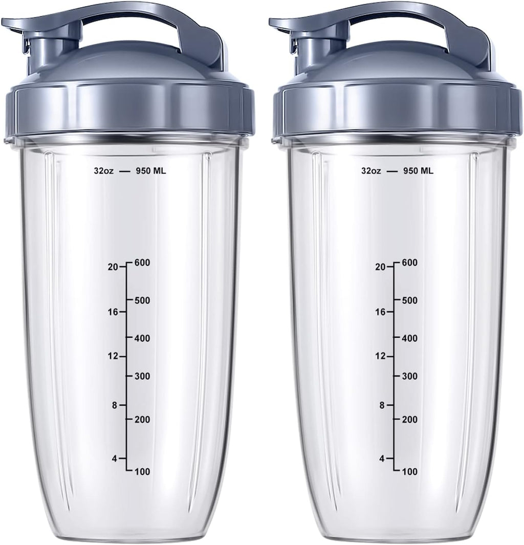 2-pack Replacement Parts Upgrade 32oz Cups with Flip-Top To-Go-Lid and Rubber Gaskets Compatible with NutriBullet 600w/900w Blender Accessory