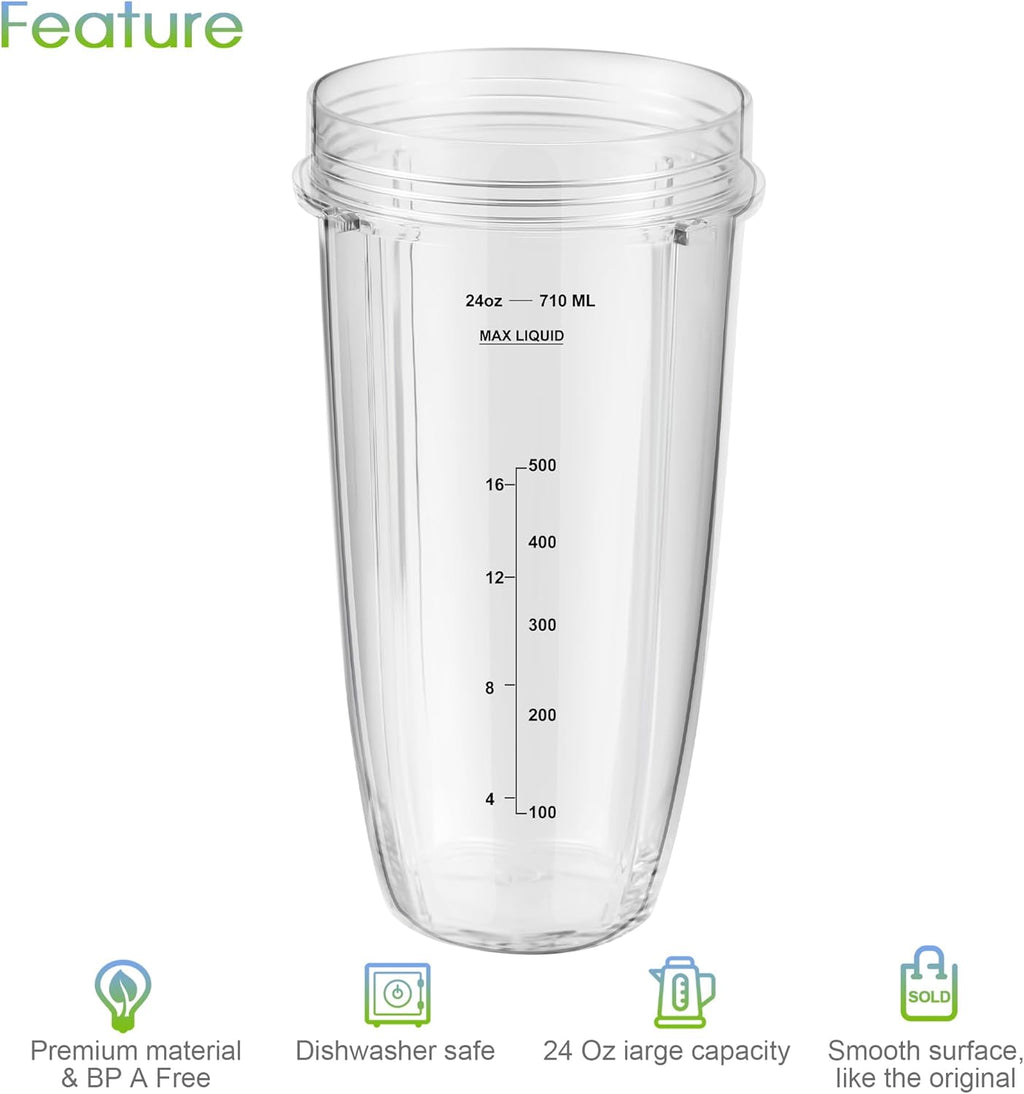 3-Pack 24oz Ninja Blender Cups, Blender Replacement Parts Compatible with Ninja Auto-iQ Series Blenders BL480 BL481 BL482 BL640 BL682 BL2012 BN801