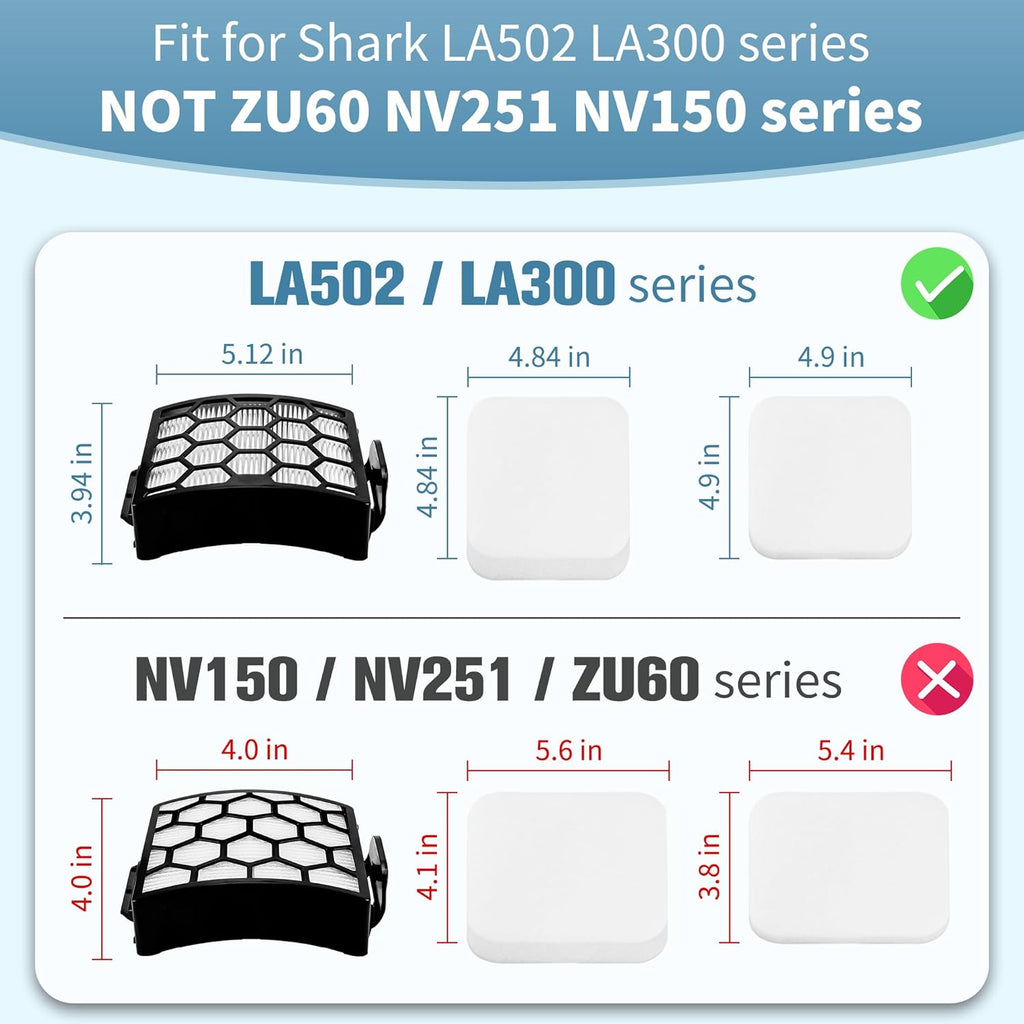 LA502 LA300 Filters Compatible with Shark Rotator Navigator Lift-Away ADV DuoClean PowerFins Upright Vacuum LA300 LA301 LA322 LA502 Replaces Part # XFFK320 & XHF320 hepa filter