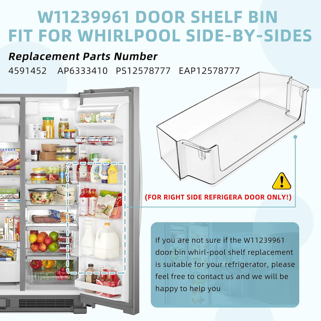 Upgraded W10900538 W11239961 Refrigerator Door Shelf Bin (RIGHT), Replaces Whirl.pool Refrigerator Door Shelf AP6333410 4591452 PS12578777, Compatible With WRS311SDH, WRS325SDH-BY