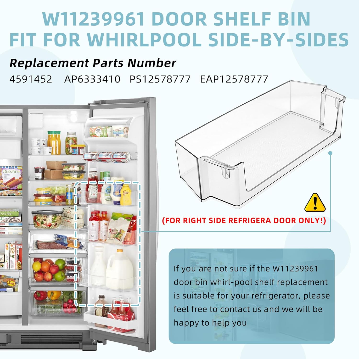 Upgraded W10900538 W11239961 Refrigerator Door Shelf Bin (RIGHT), Replaces Whirl.pool Refrigerator Door Shelf AP6333410 4591452 PS12578777, Compatible With WRS311SDH, WRS325SDH-BY