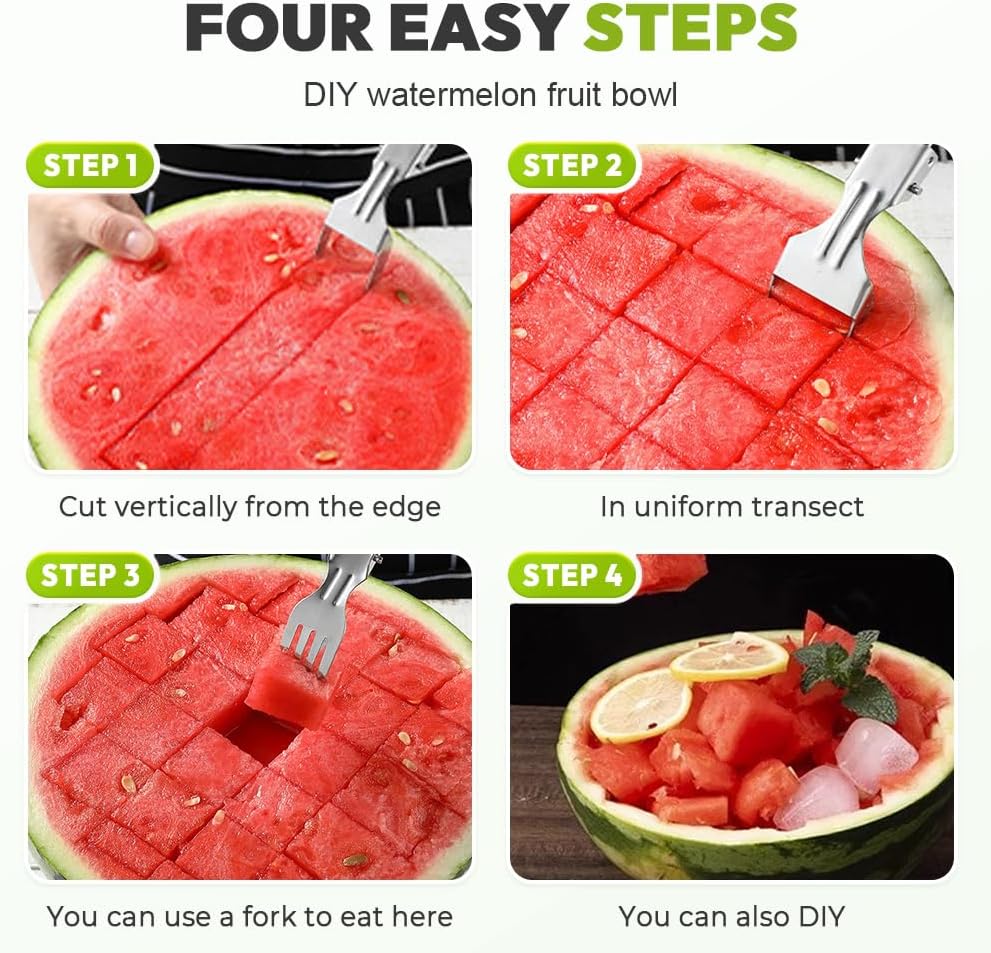 Multipose Watermelon Fork Slicer, 2025 New Stainless Steel Fruit Forks Slicer Knife for Family Parties Camping, Upgrade Watermelon Slicers Cutter Summer Watermelon Cutting Forks (Sliver 1pc)