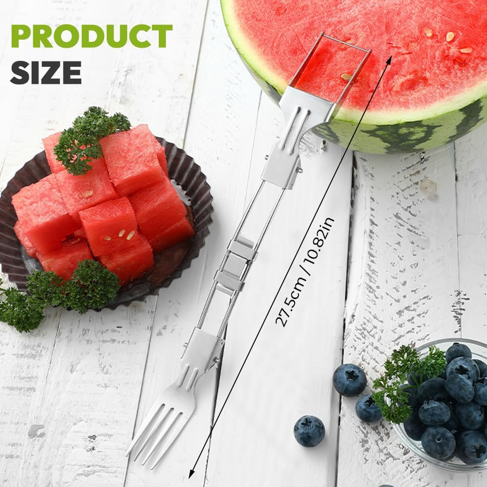Multipose Watermelon Fork Slicer, 2025 New Stainless Steel Fruit Forks Slicer Knife for Family Parties Camping, Upgrade Watermelon Slicers Cutter Summer Watermelon Cutting Forks (Sliver 1pc)