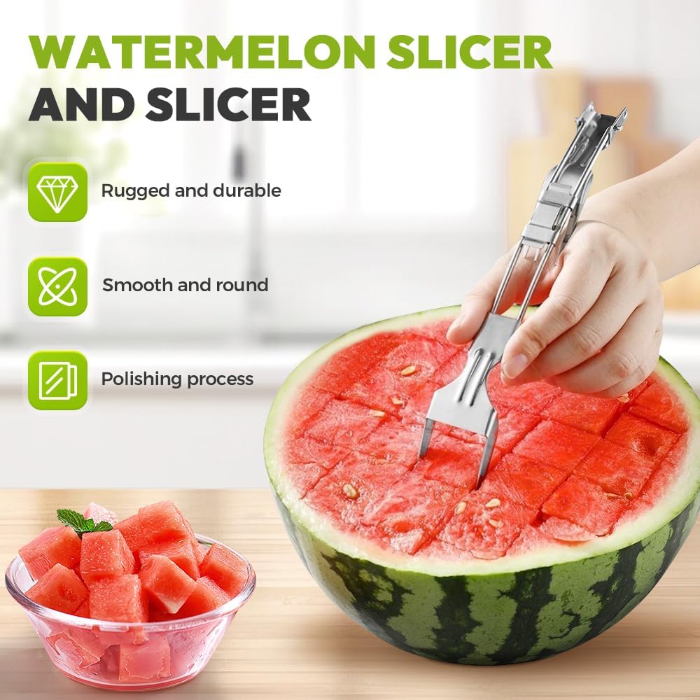 Multipose Watermelon Fork Slicer, 2025 New Stainless Steel Fruit Forks Slicer Knife for Family Parties Camping, Upgrade Watermelon Slicers Cutter Summer Watermelon Cutting Forks (Sliver 1pc)