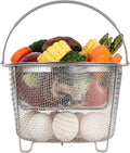 Steamer Basket for Instant Pot Accessories 6 qt or 8 quart - 2 Tier Stackable 18/8 Stainless Steel Mesh - Silicone Handle - Vegetable Steamer Insert, Egg Basket, Pasta Strainer,Silver